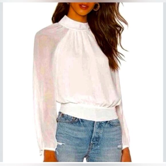 Abercrombie & Fitch Satin and Chiffon Bodysuit Long Sleeves Sheer White Size XSP - Picture 1 of 12